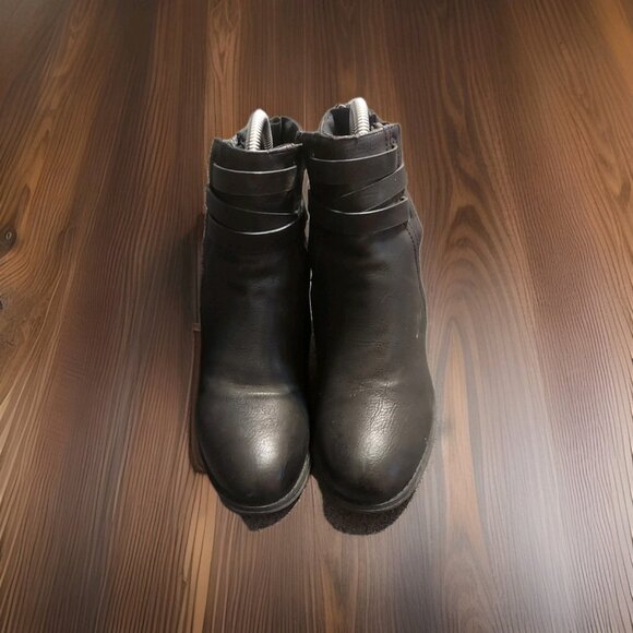 Women Ankle Boots Almond Toe Mid Heel Booties Chunky Block Zip Up Sz 8 M - Picture 1 of 12